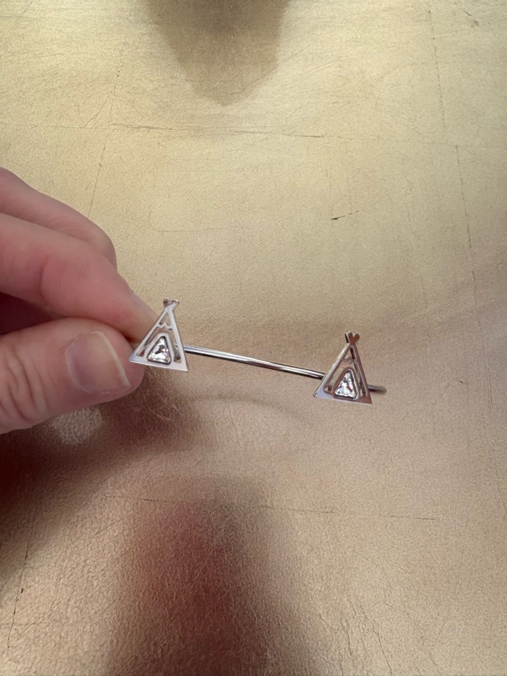 Silver Triangle Bracelet with Clear Crystal Accents
